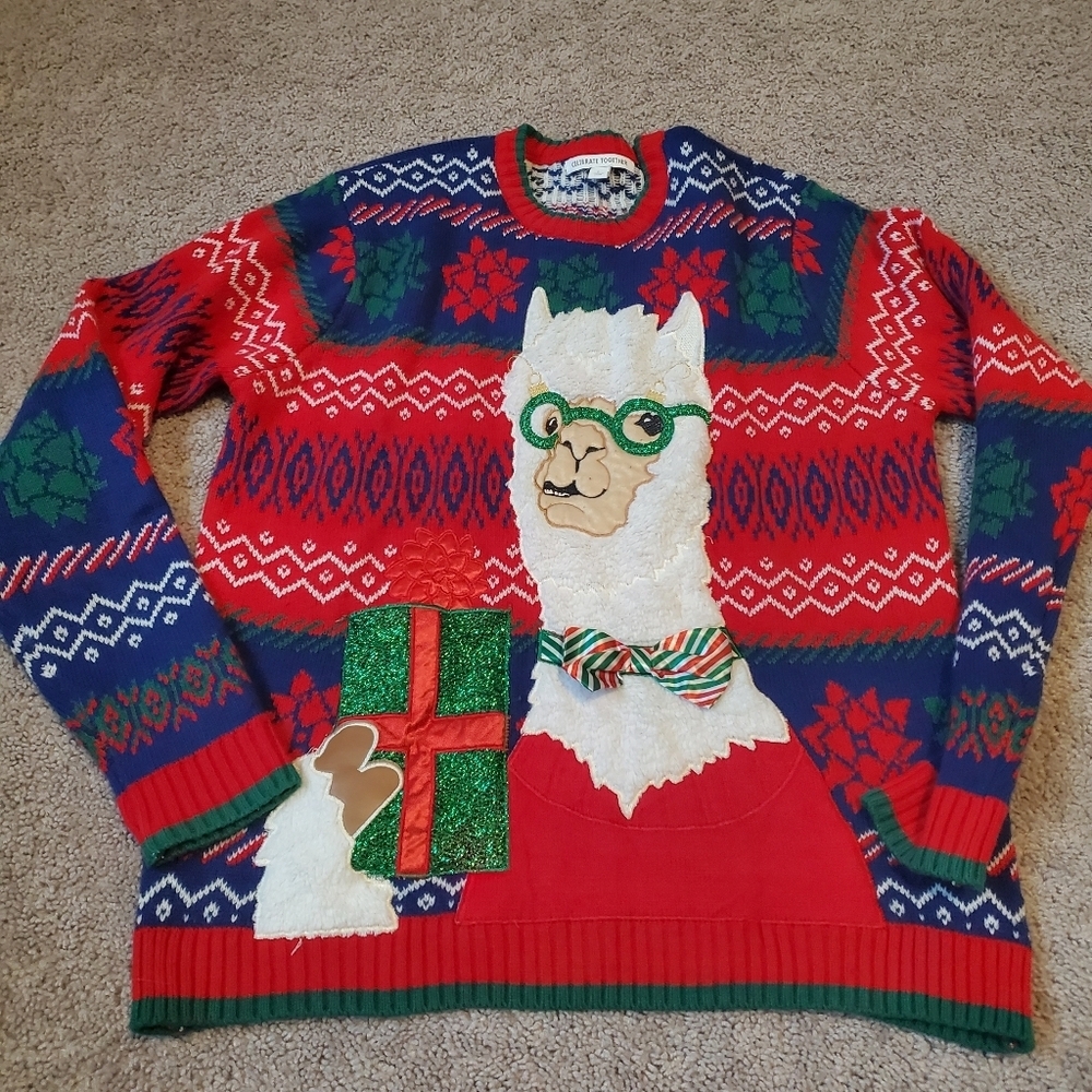 Celebrate Together Festive Llama Christmas Sweater- Size Large
